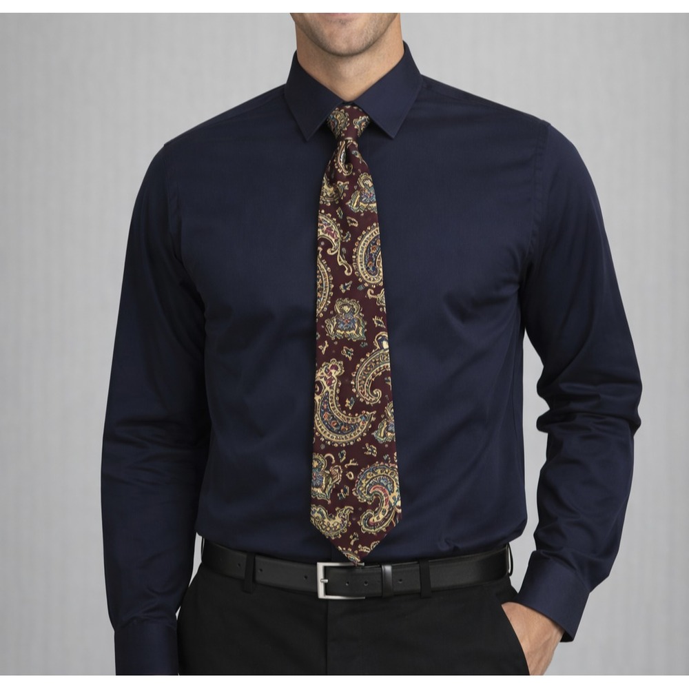 Vintage Pierre Cardin Silk Paisley Tie Maroon Blue Classic Menswear USA Import